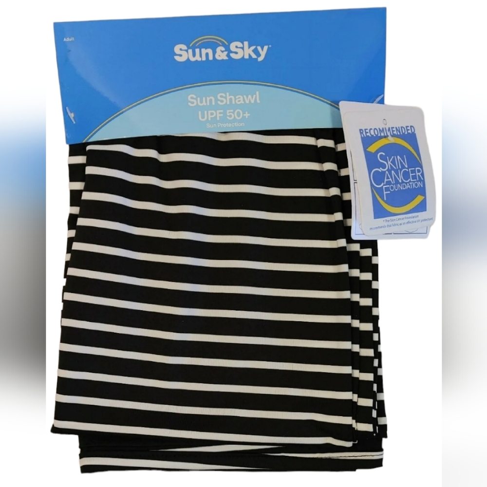 Sun & Sky - Adult Sun Shawl - UPF 50+ One Size Black/White Stripe - 27.5 W x69 L